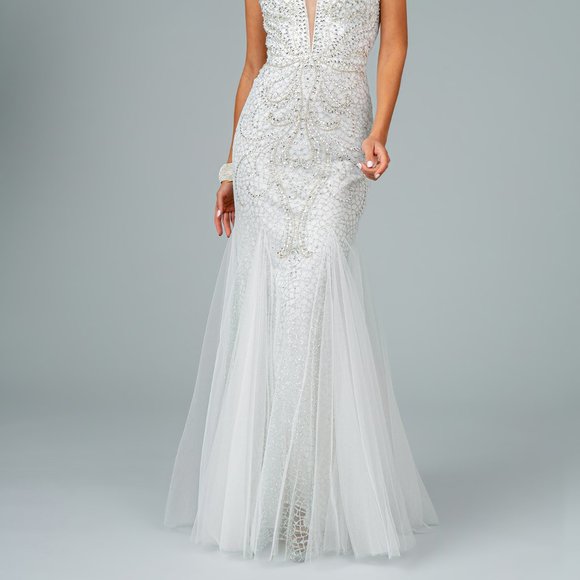 Illusion V-Neck Mermaid Shape Prom Dress GSGL1842 - Picture 4 of 10